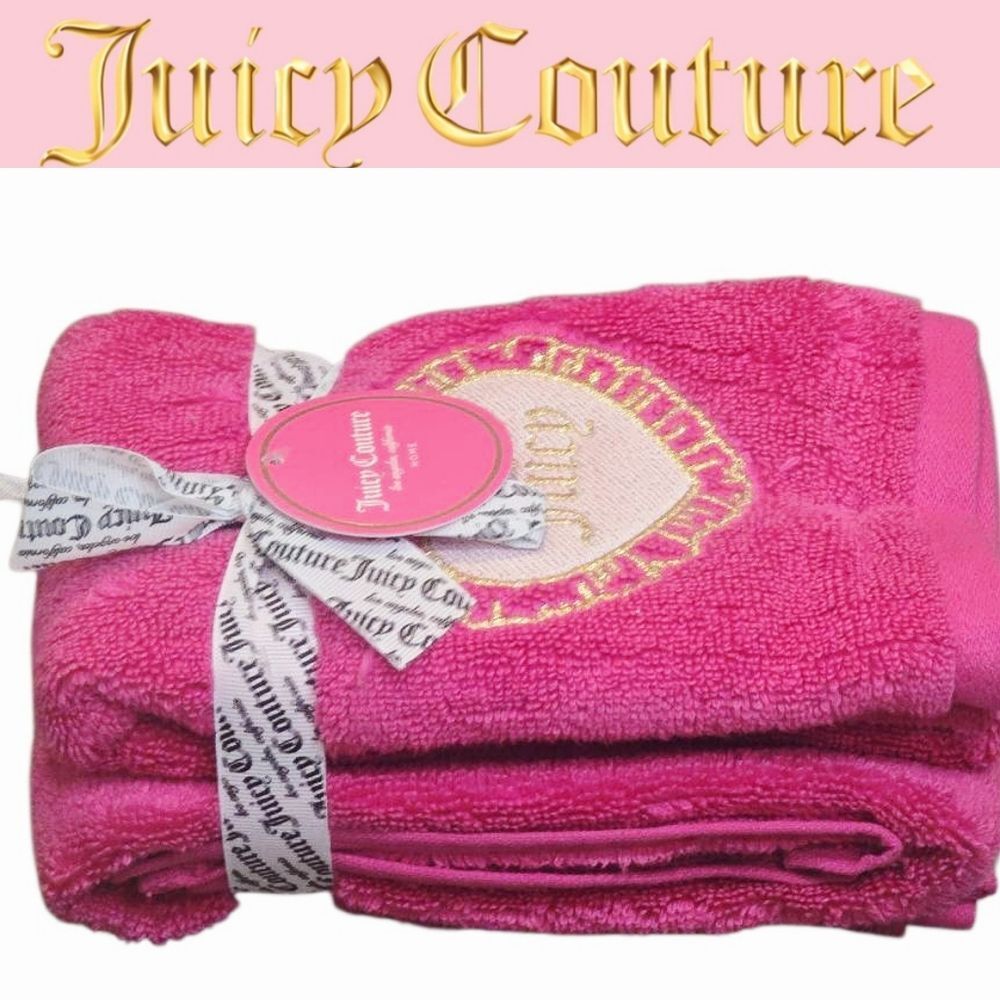 Juicy Couture Home Logo Heart Embrodried Hand Towel Set- Pink/Gold